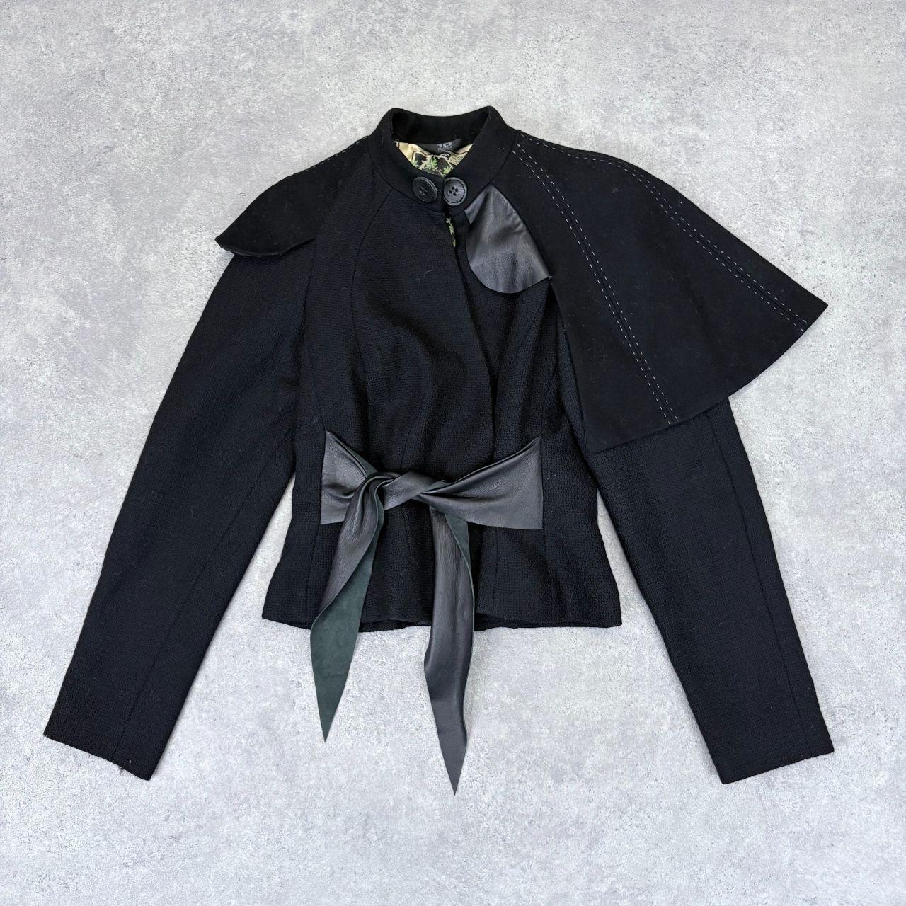 Black asymmetric flared draped jacket