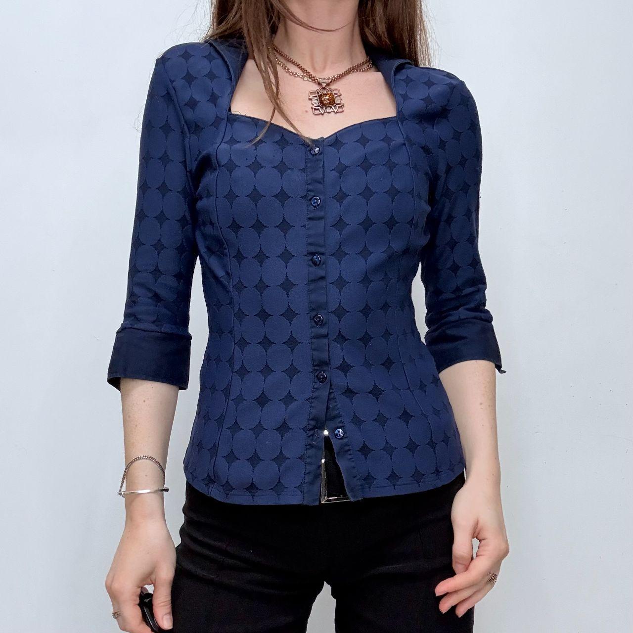 Navy fitted preppy printed shirt