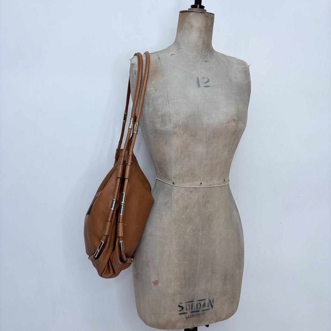 Tan leather slouchy chain bag