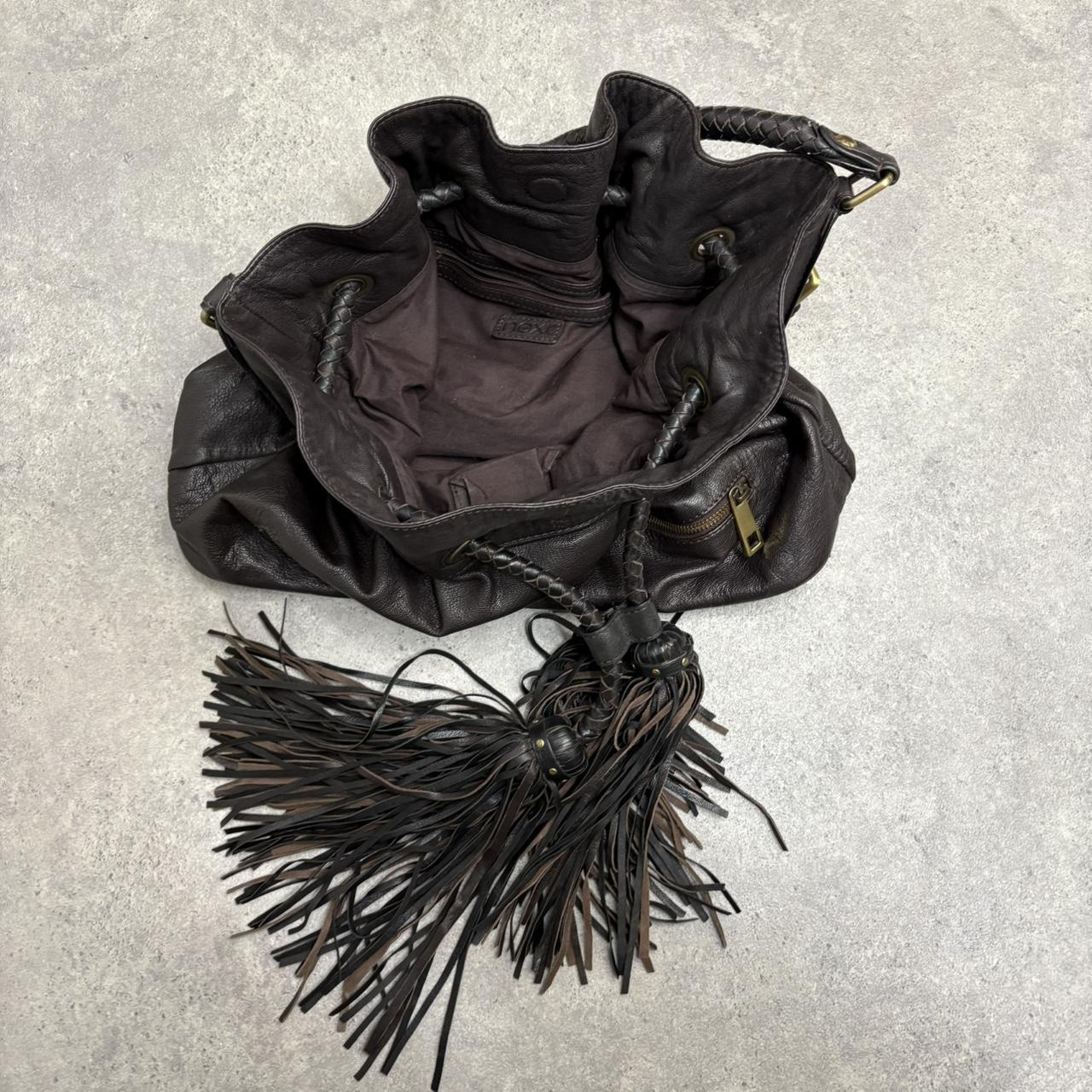 Brown leather slouchy tassel bag