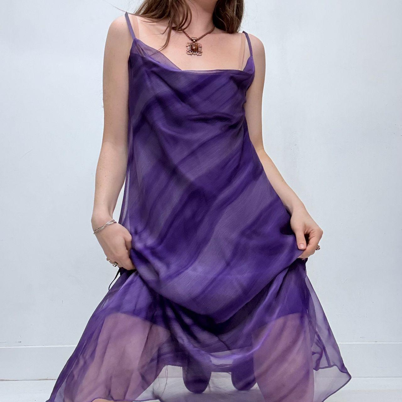 Sheer flutter striped cowl neck maxi dress