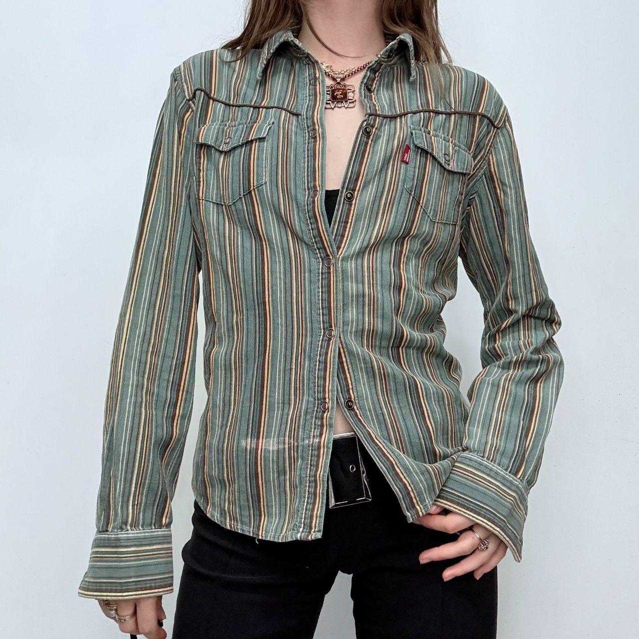 Pinstripe khaki flared shirt