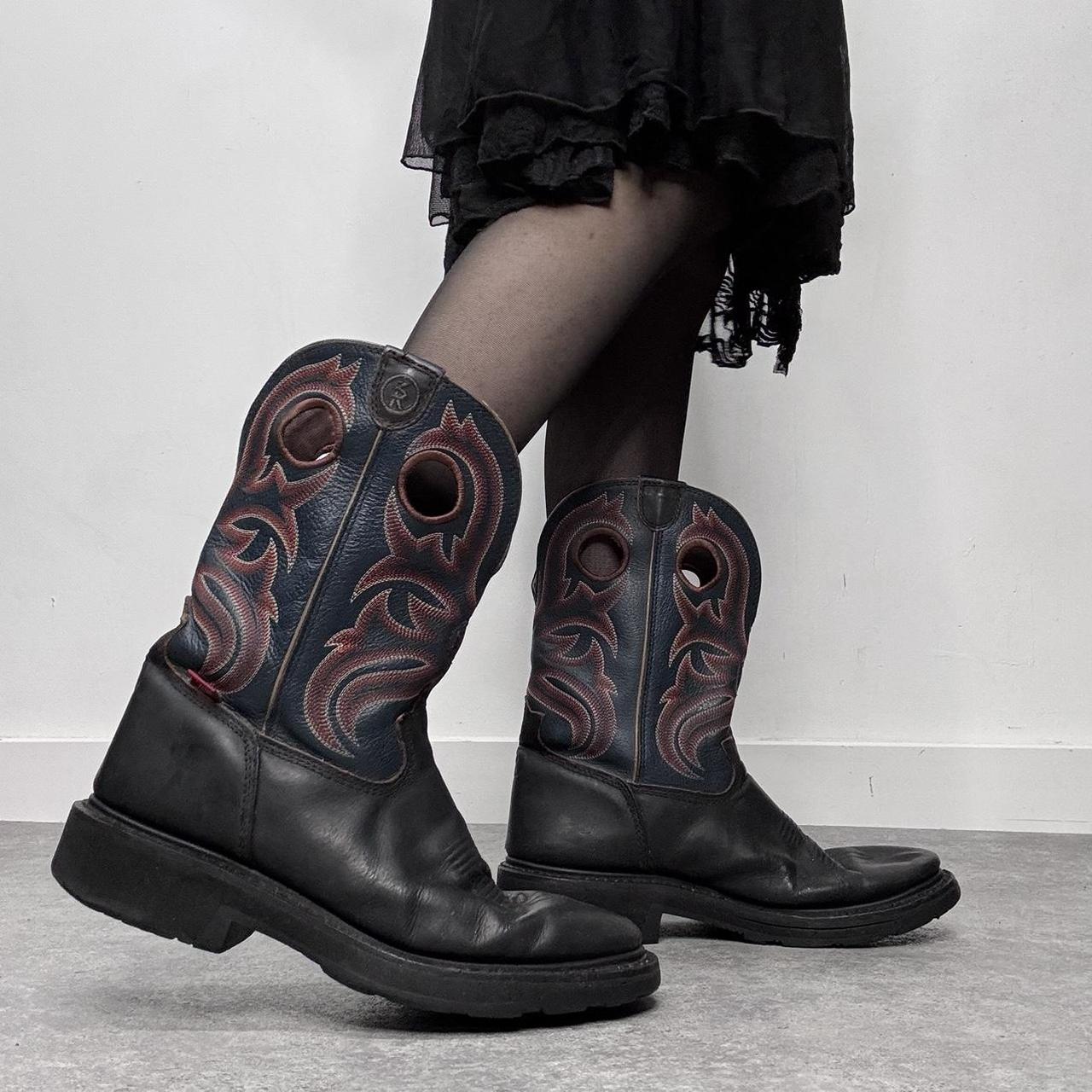 Chunky black leather cowboy boots