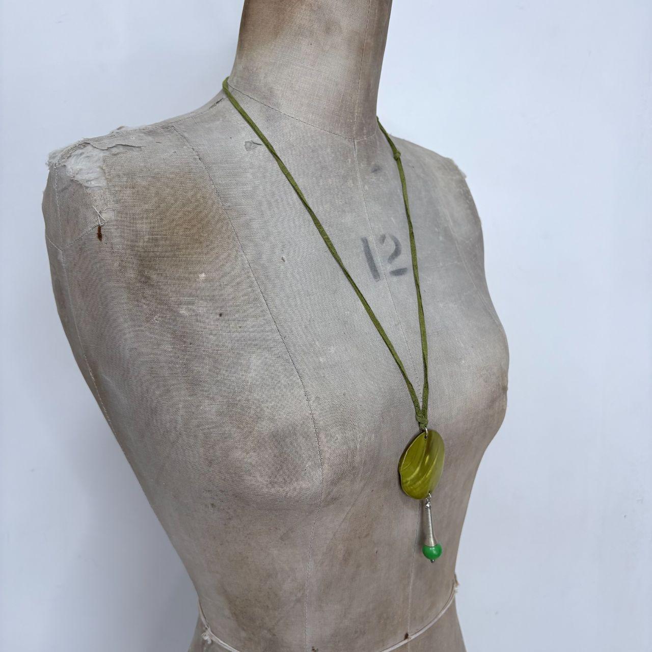 Green suede shell necklace