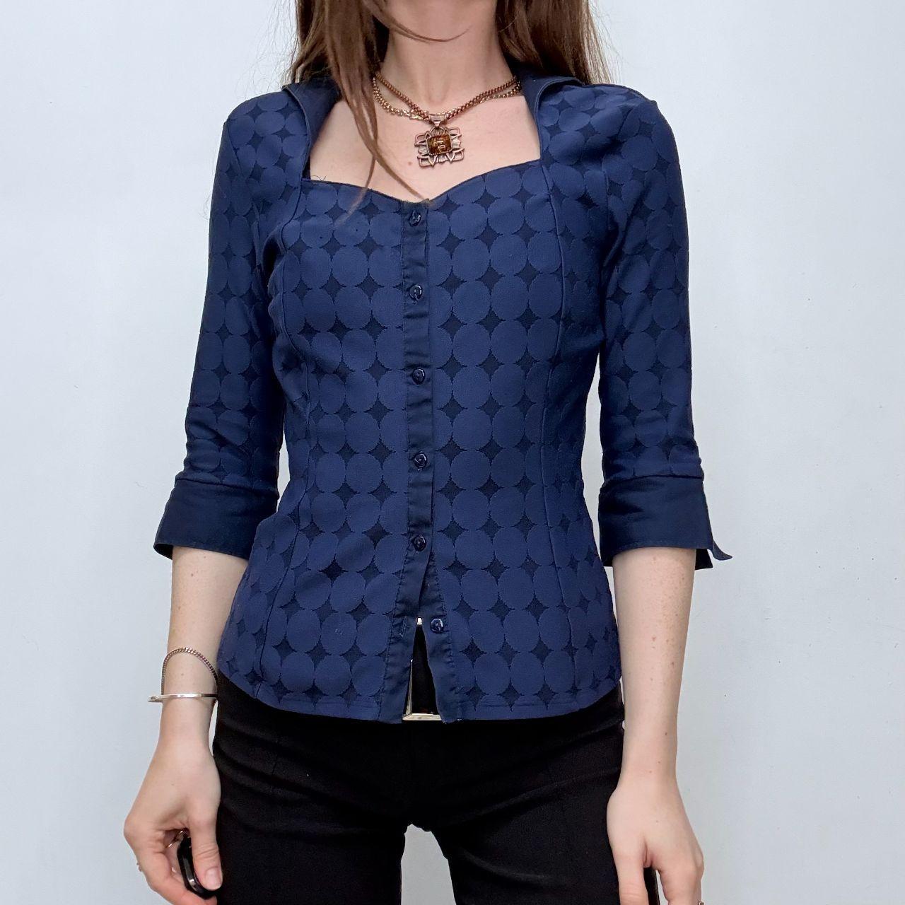 Navy fitted preppy printed shirt