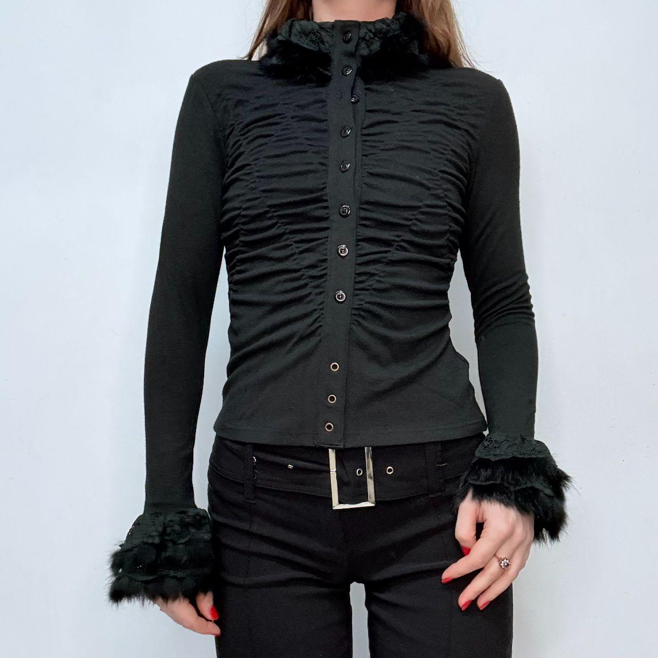 Black high neck fitted ruched shirt
