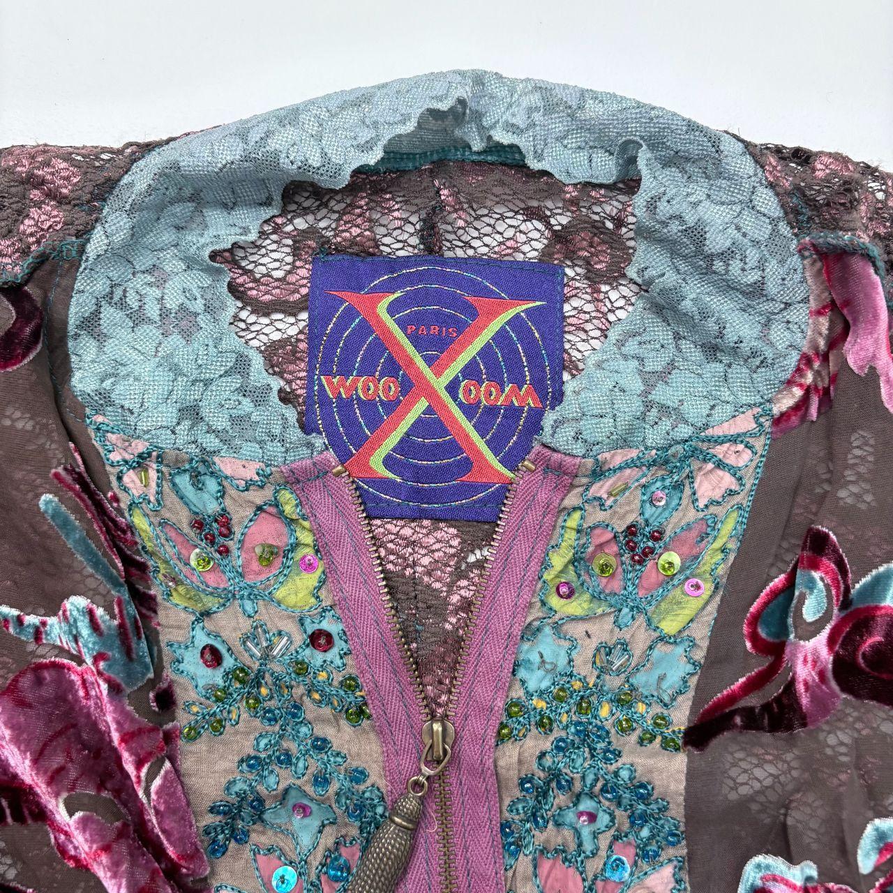 Floral lace fitted patchwork zip-shirt