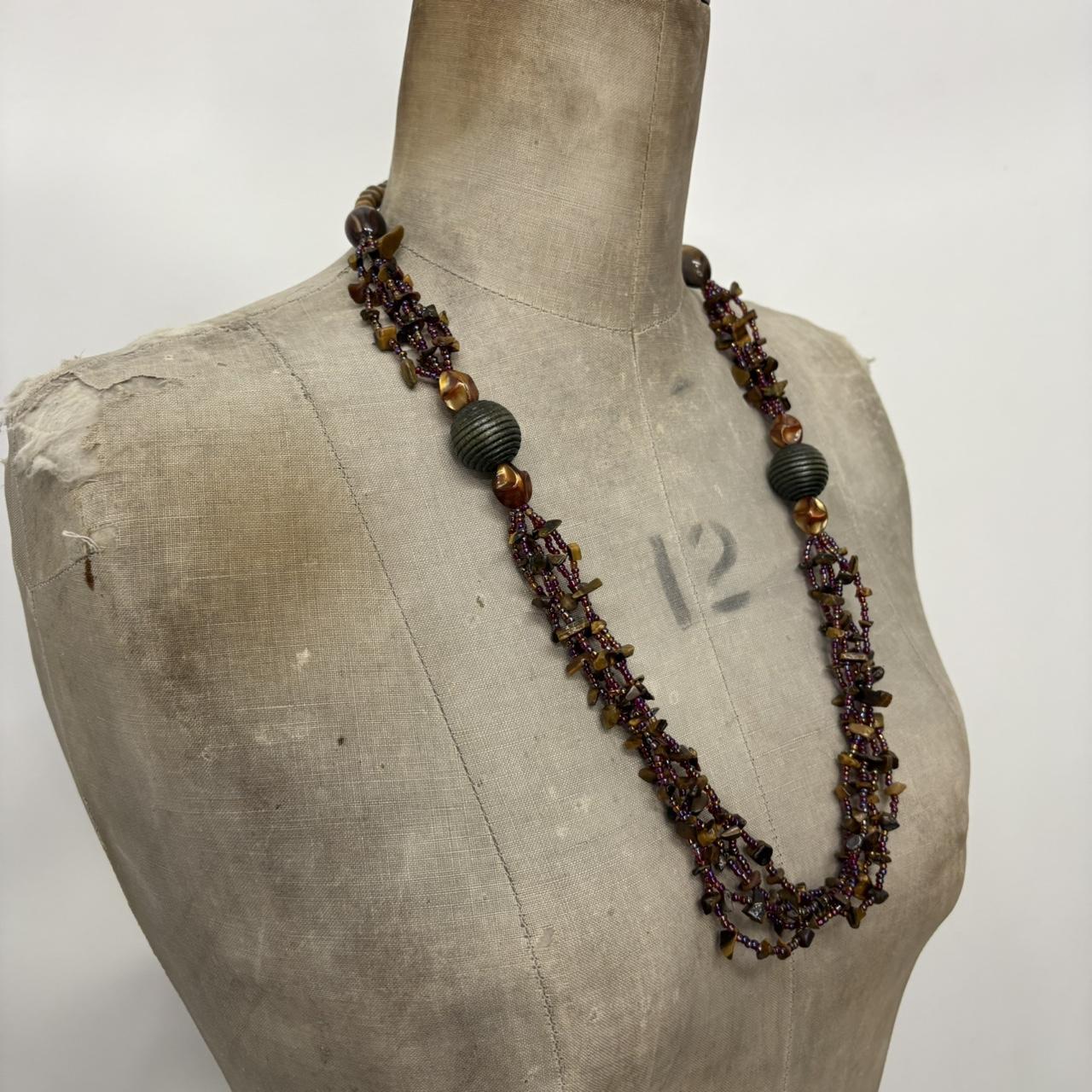 Long layered beaded gem necklace