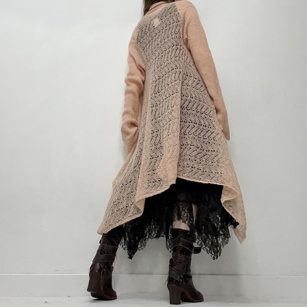 Sheer pink mohair long knit cardi