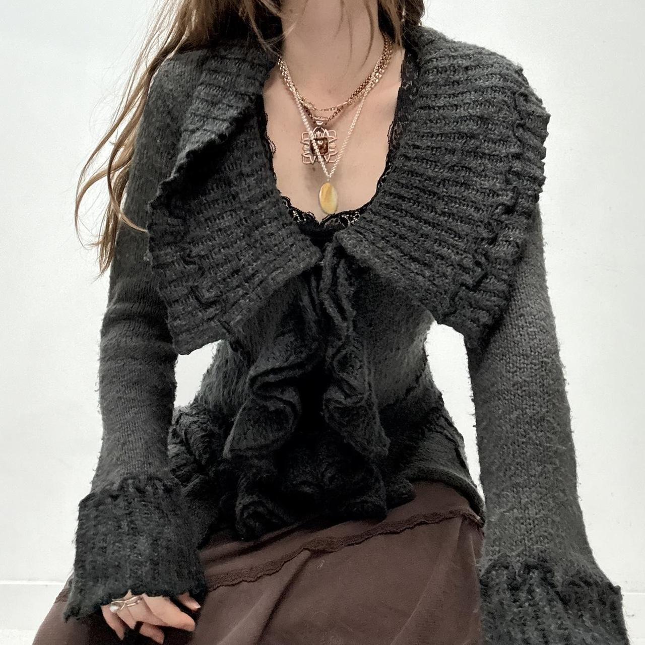 Grey ruffle long grunge cardigan