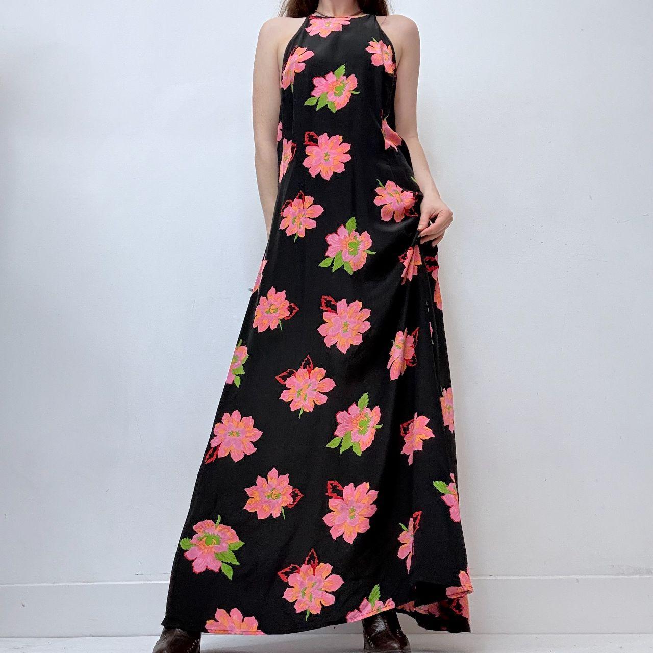 Black floral bias cut maxi dress
