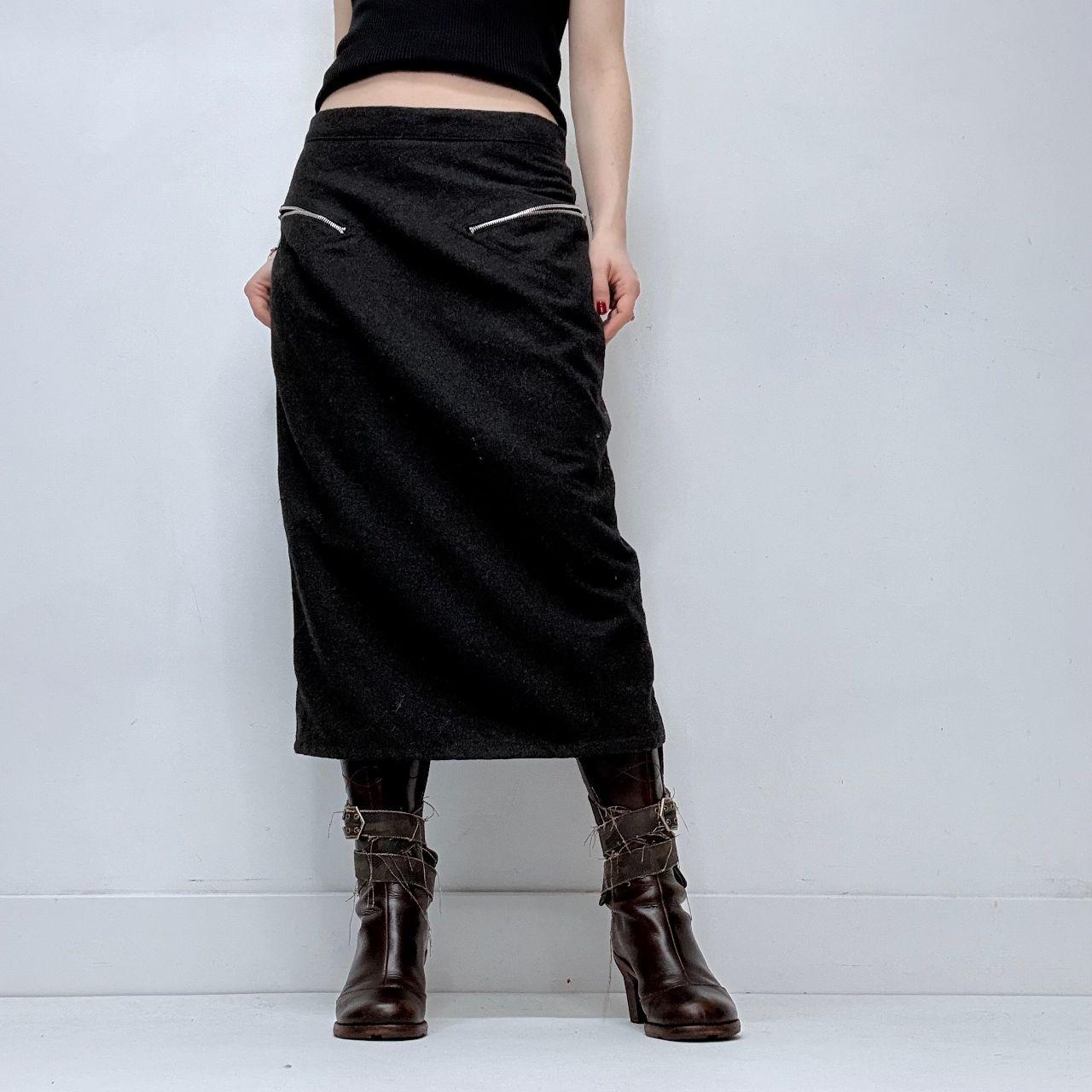 Grey wool zip minimalist skirt