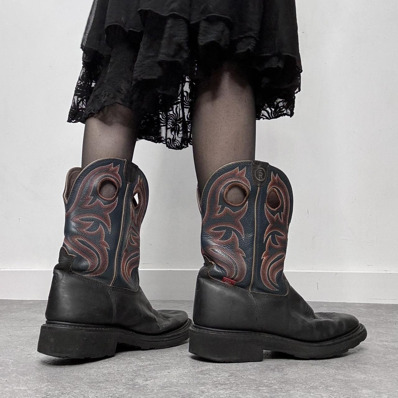 Chunky black leather cowboy boots