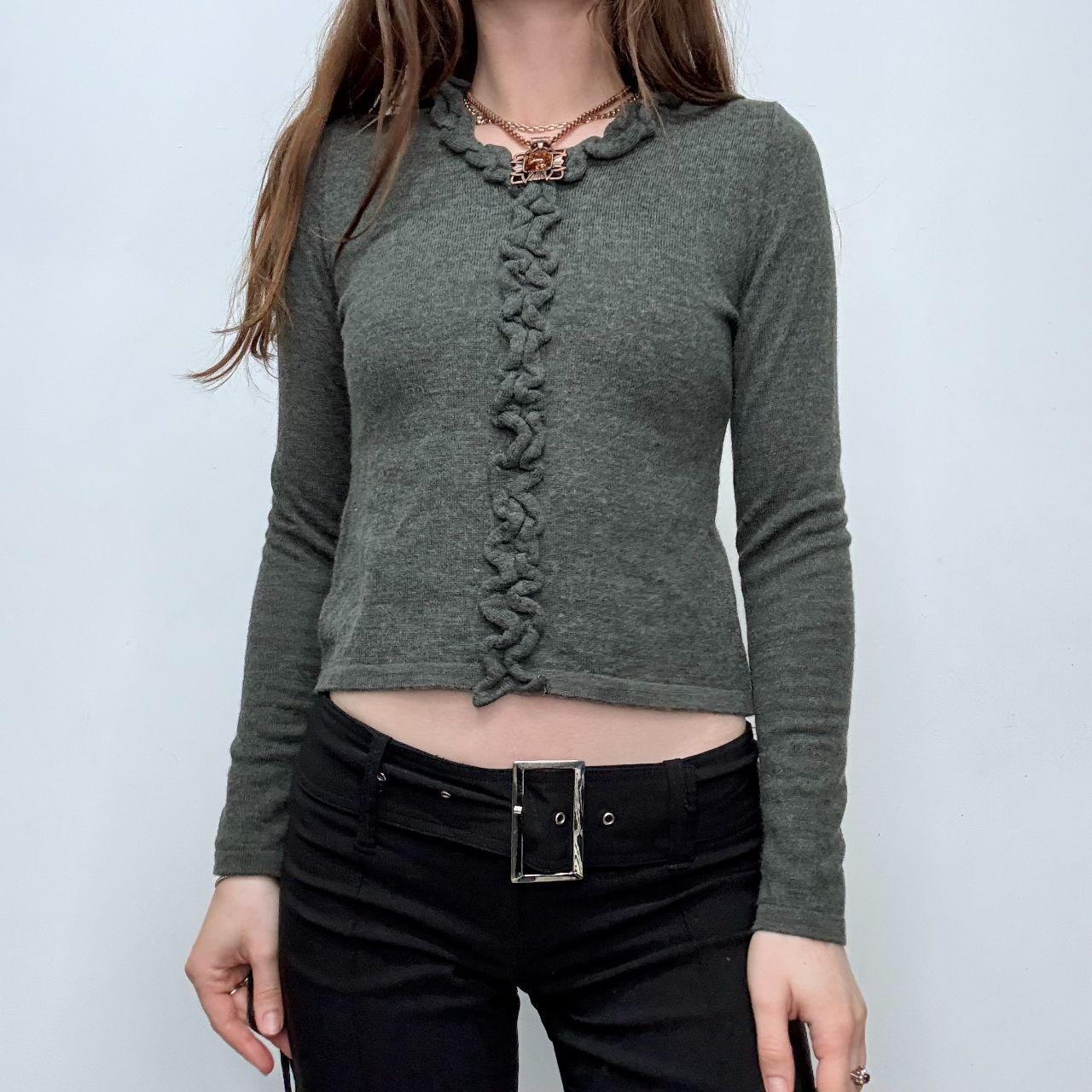 Grey cropped ruffle jumper