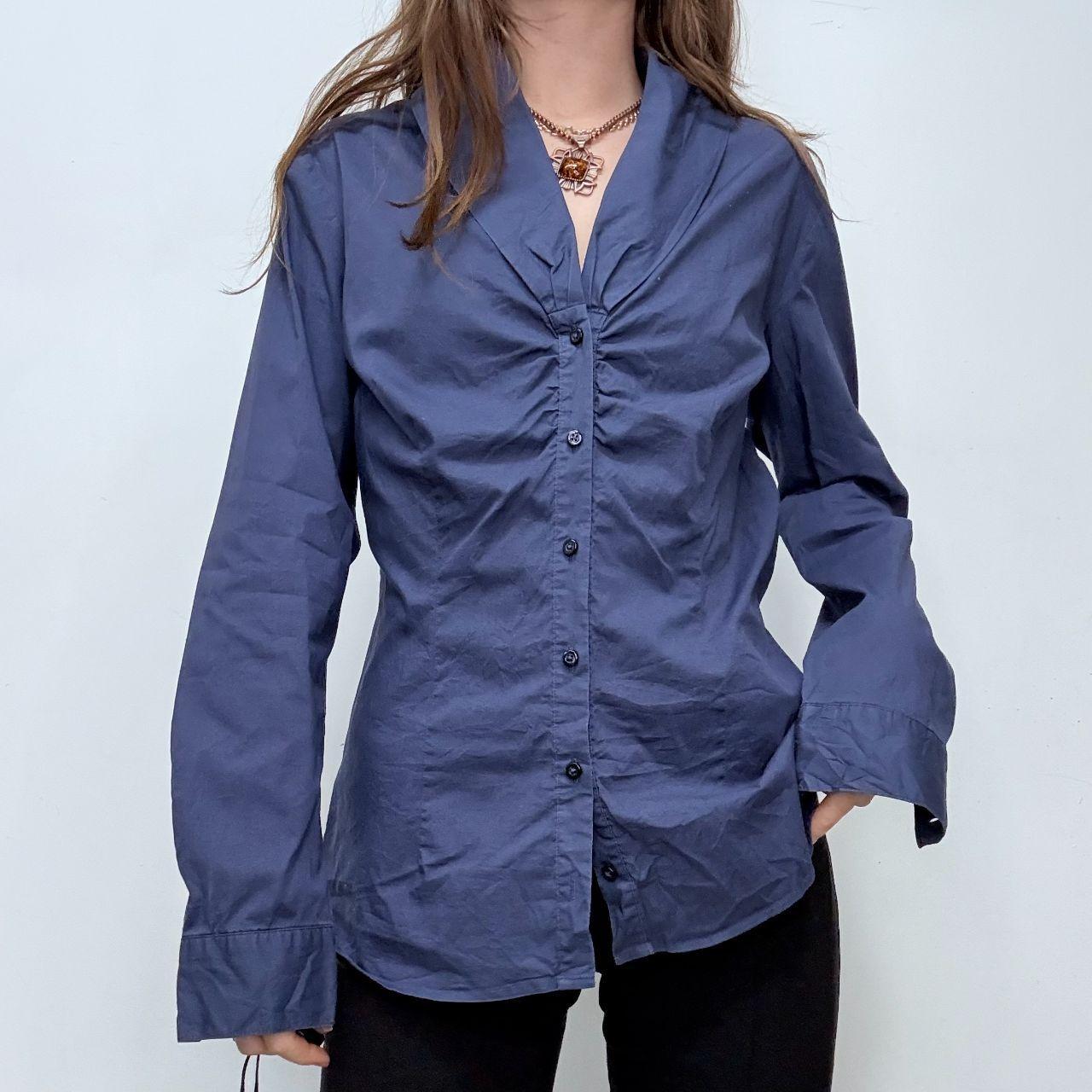 Blue gathered flared shirt