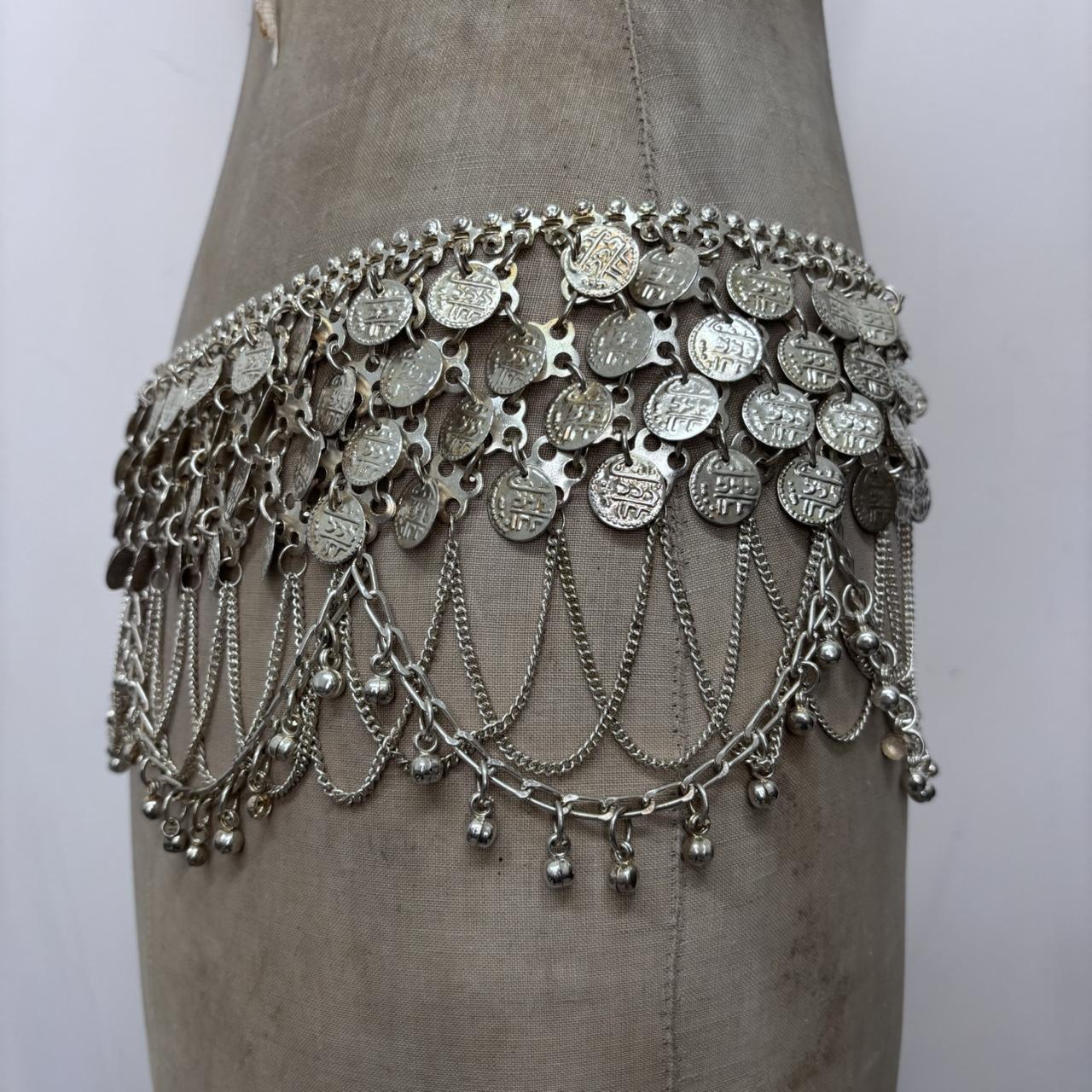 Silver coin draped chain belt