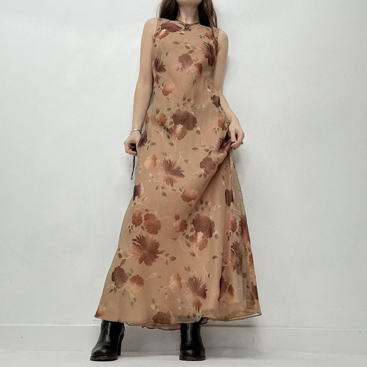 Brown floral bias cut maxi dress