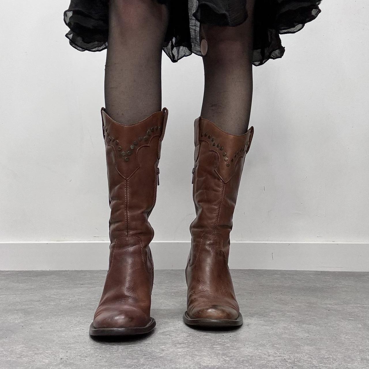 Brown leather studded boots