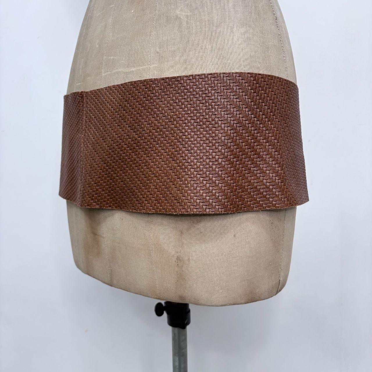 Brown woven leather save the queen belt