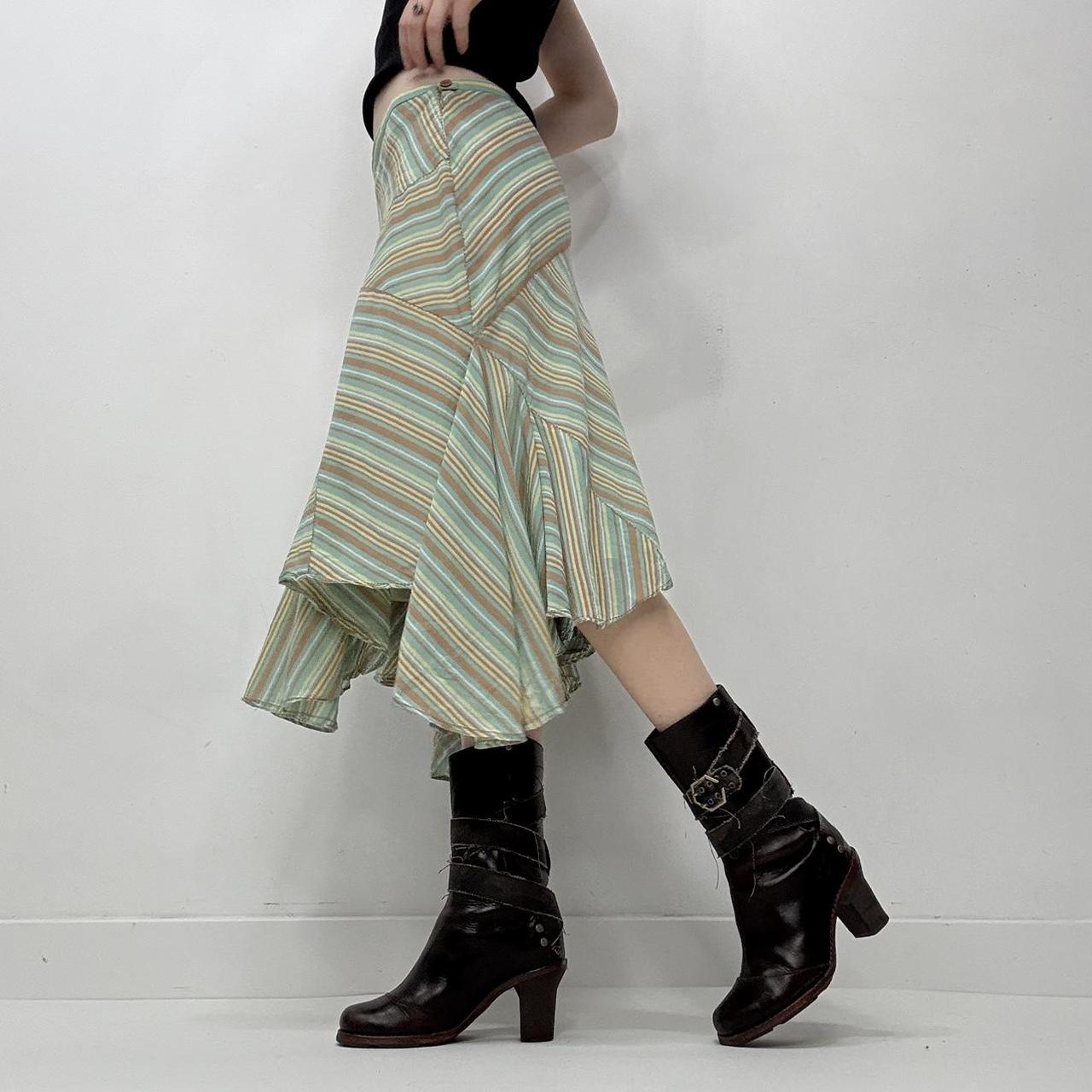 Pinstripe asymmetric flutter silk skirt