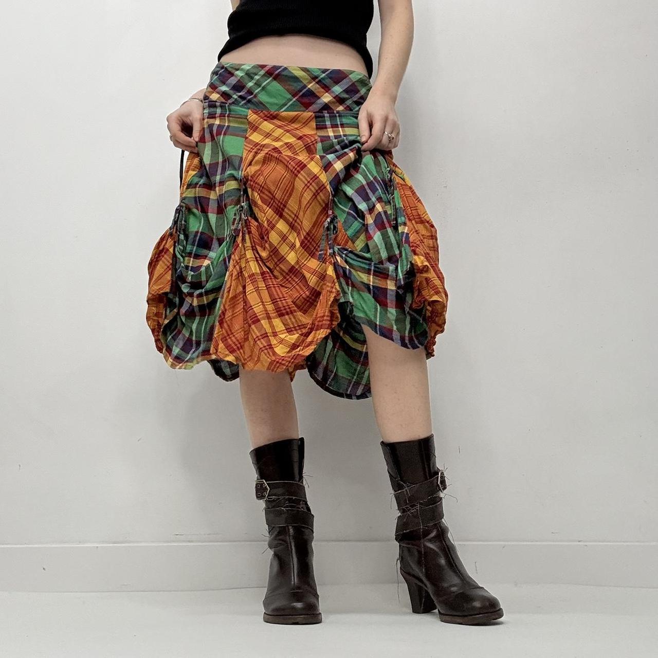 Checked tartan layered puff skirt