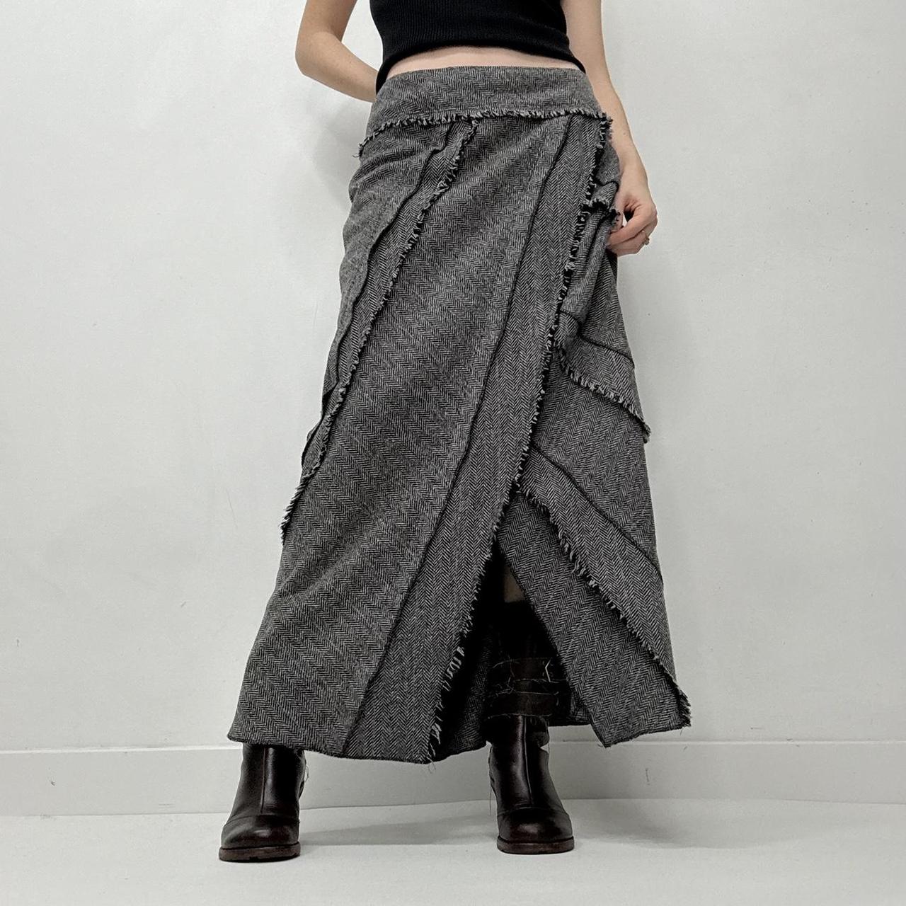 Distressed panelled grey maxi skirt