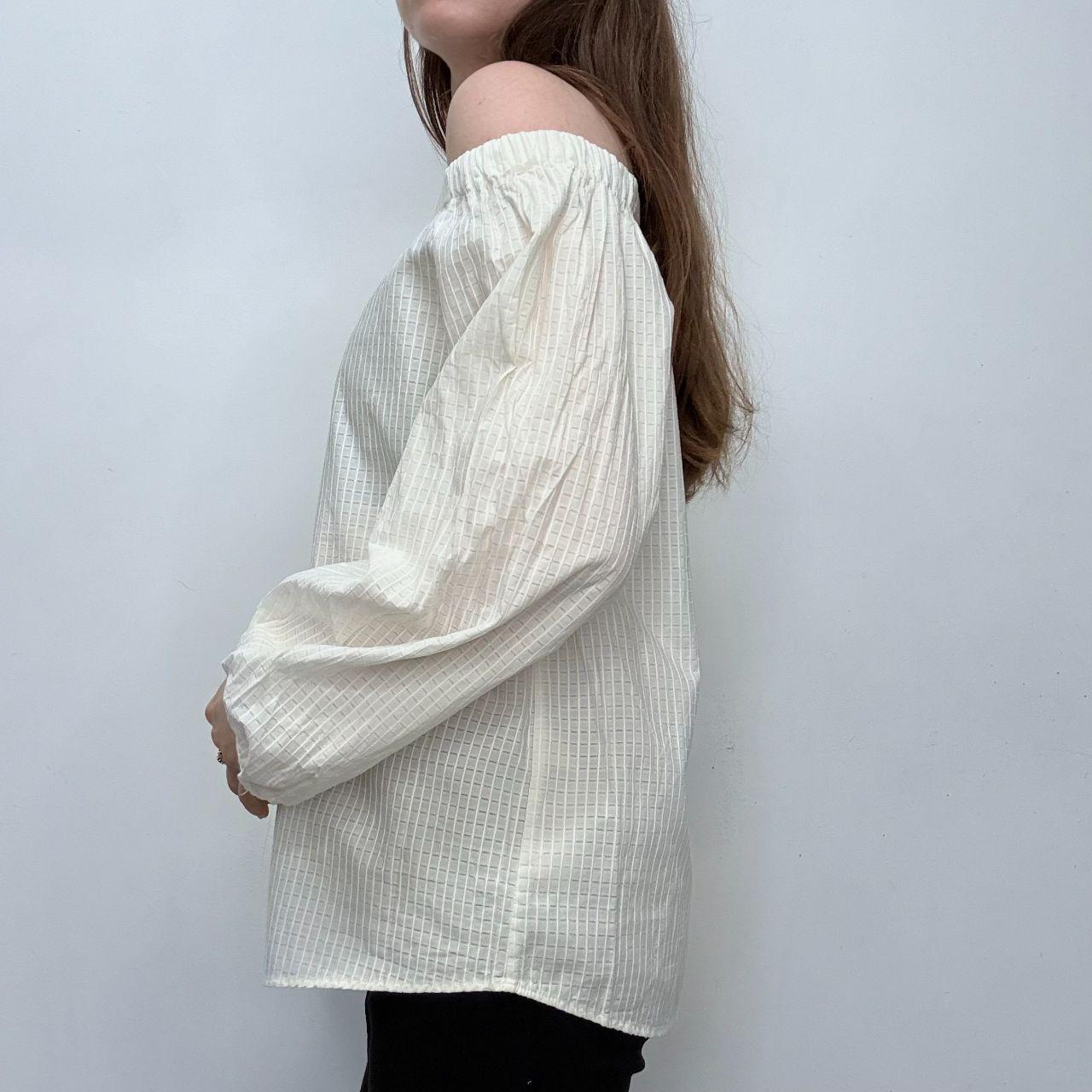 Cream sheer off the shoulder puff shirt