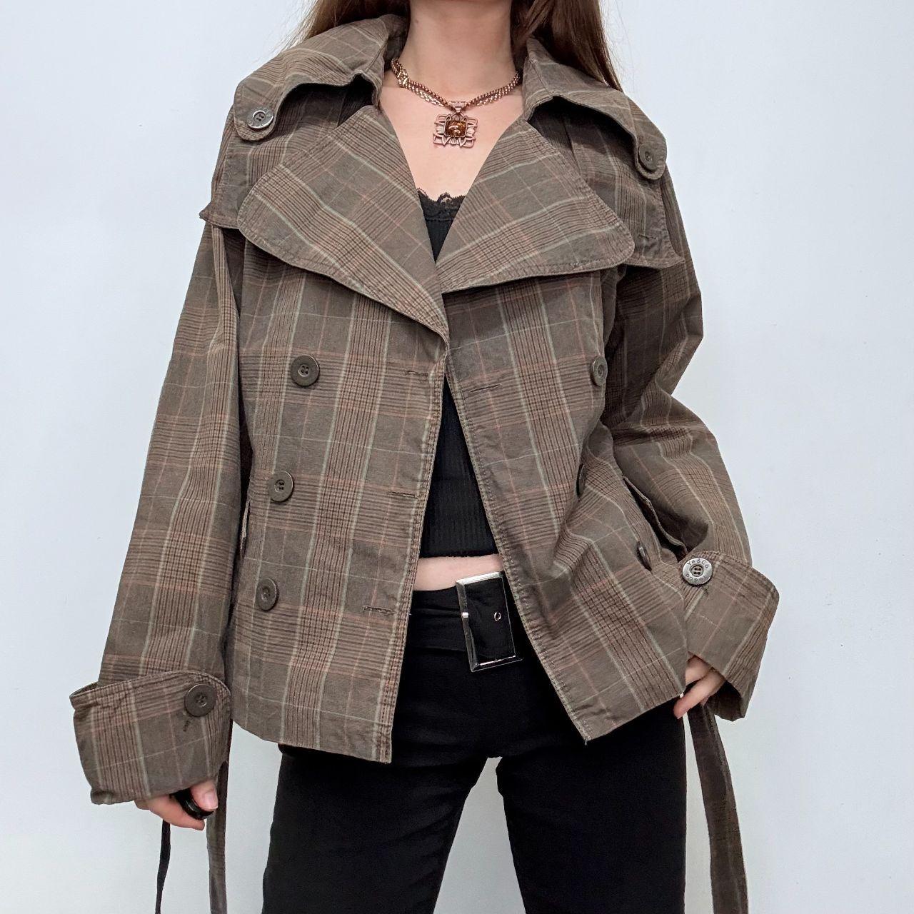 Brown tartan trench coat