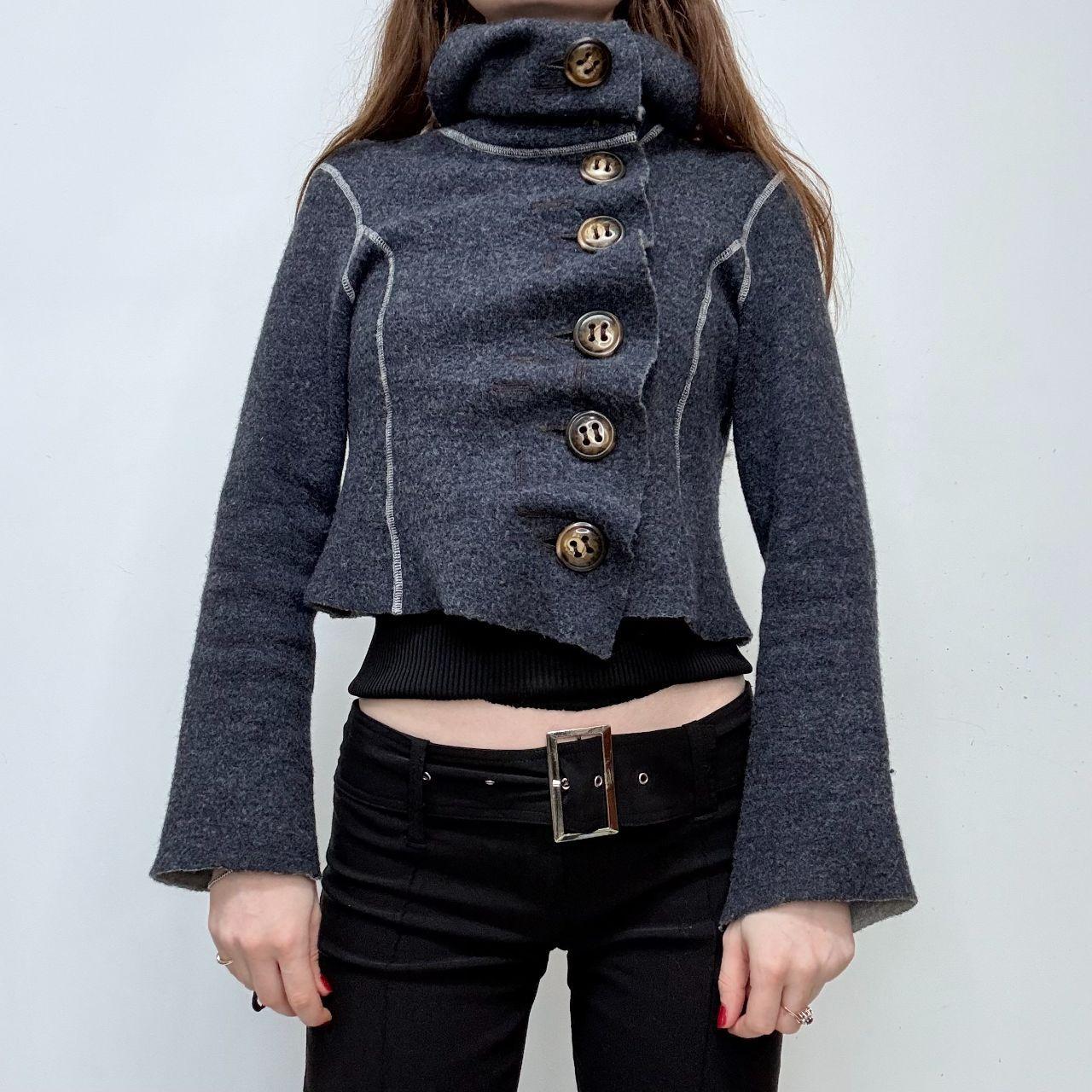 Navy asymmetric button flare jacket