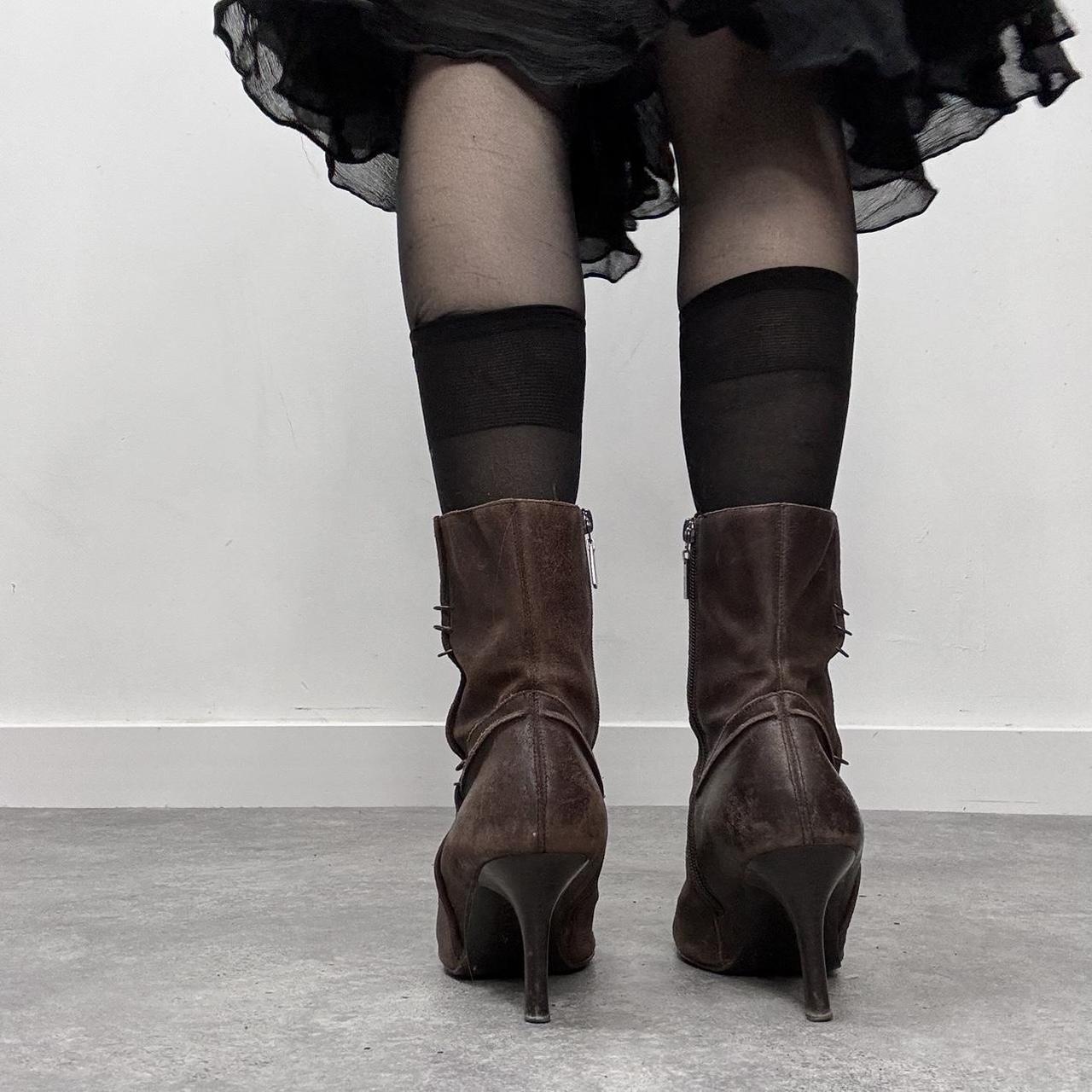 Brown leather studded boots
