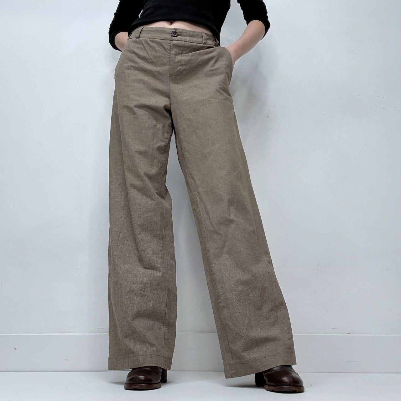 Wide leg flared cargo beige trousers
