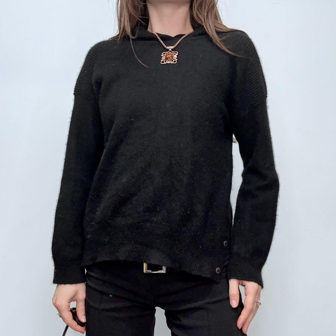 Black cashmere fluffy popper hoodie