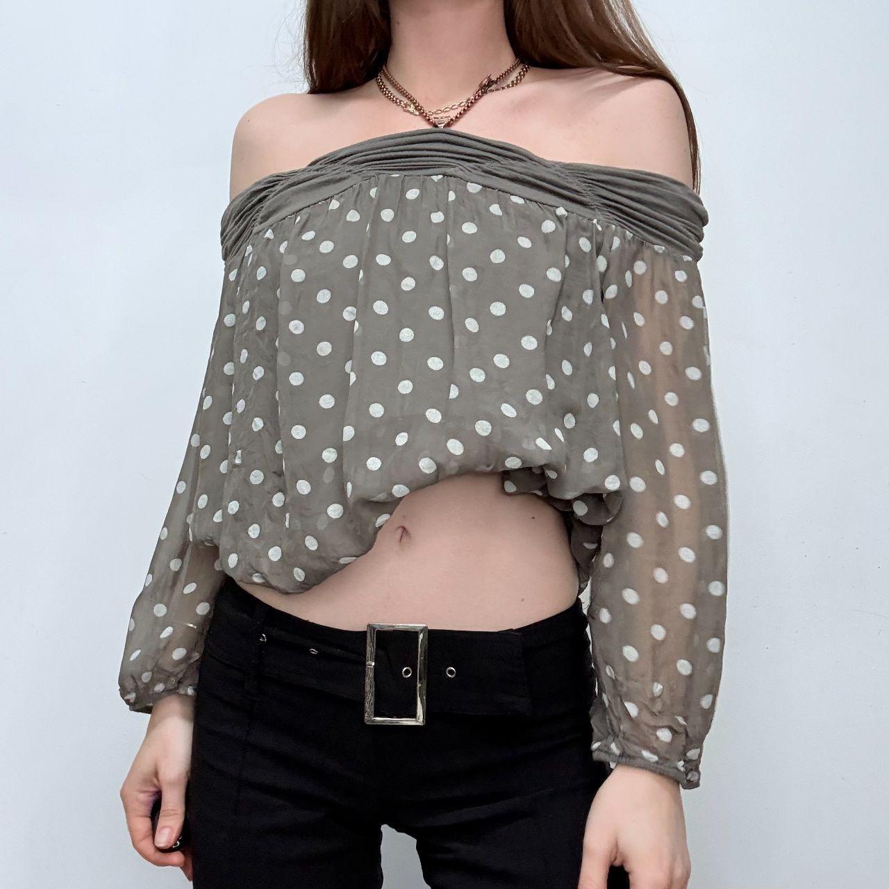 Slouchy off the shoulder polka dot shirt