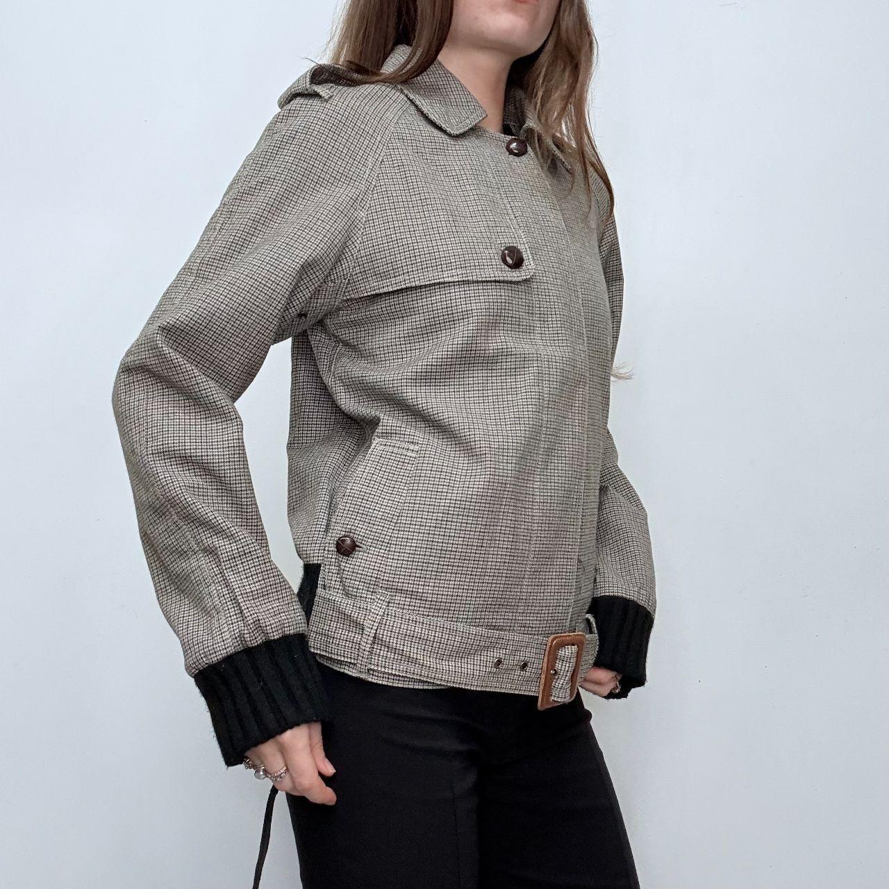 Grey tweed belted bomber trech coat