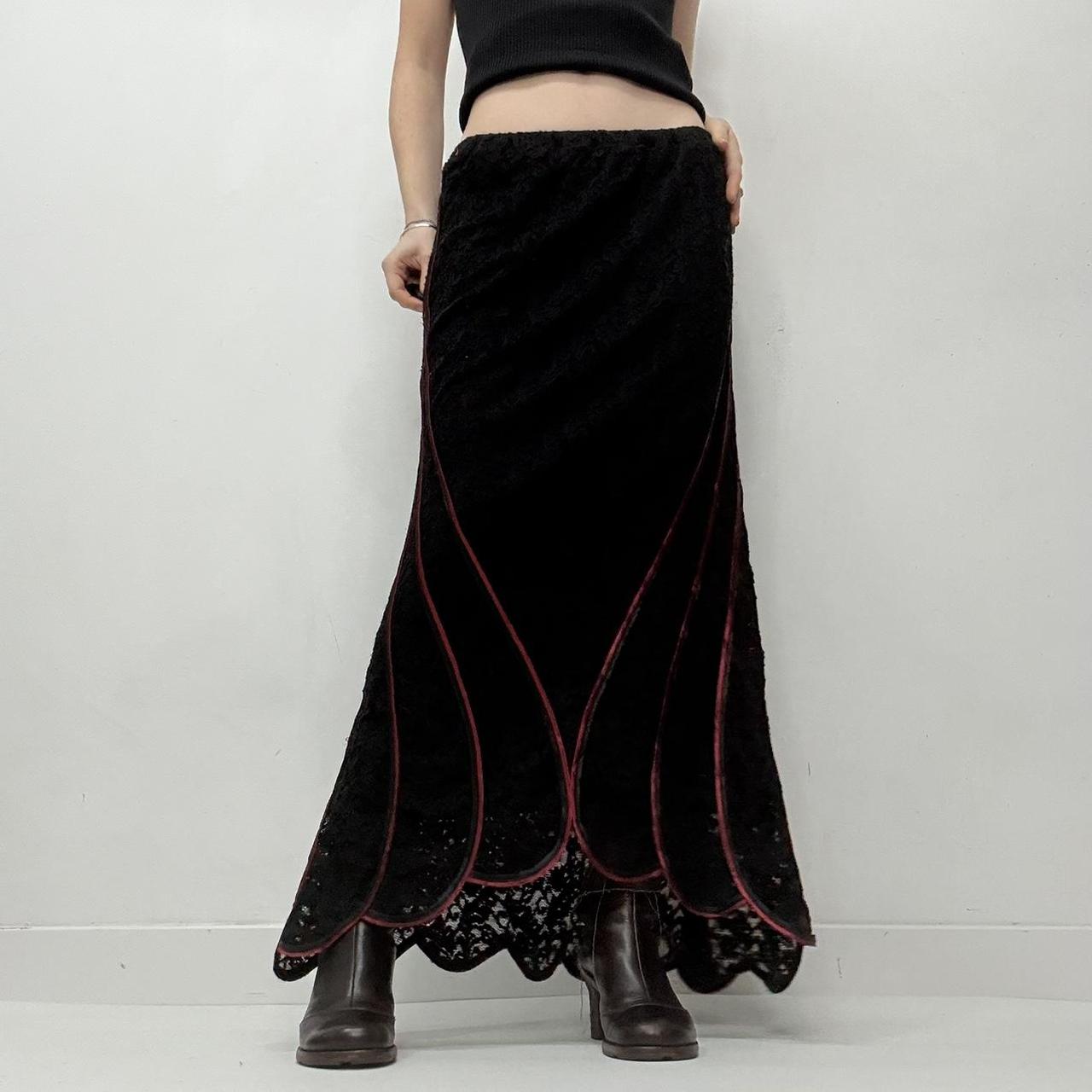 Black lace red gothic skirt