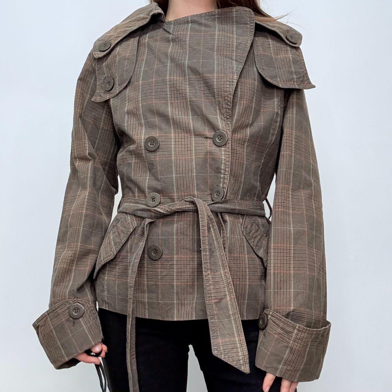 Brown tartan trench coat