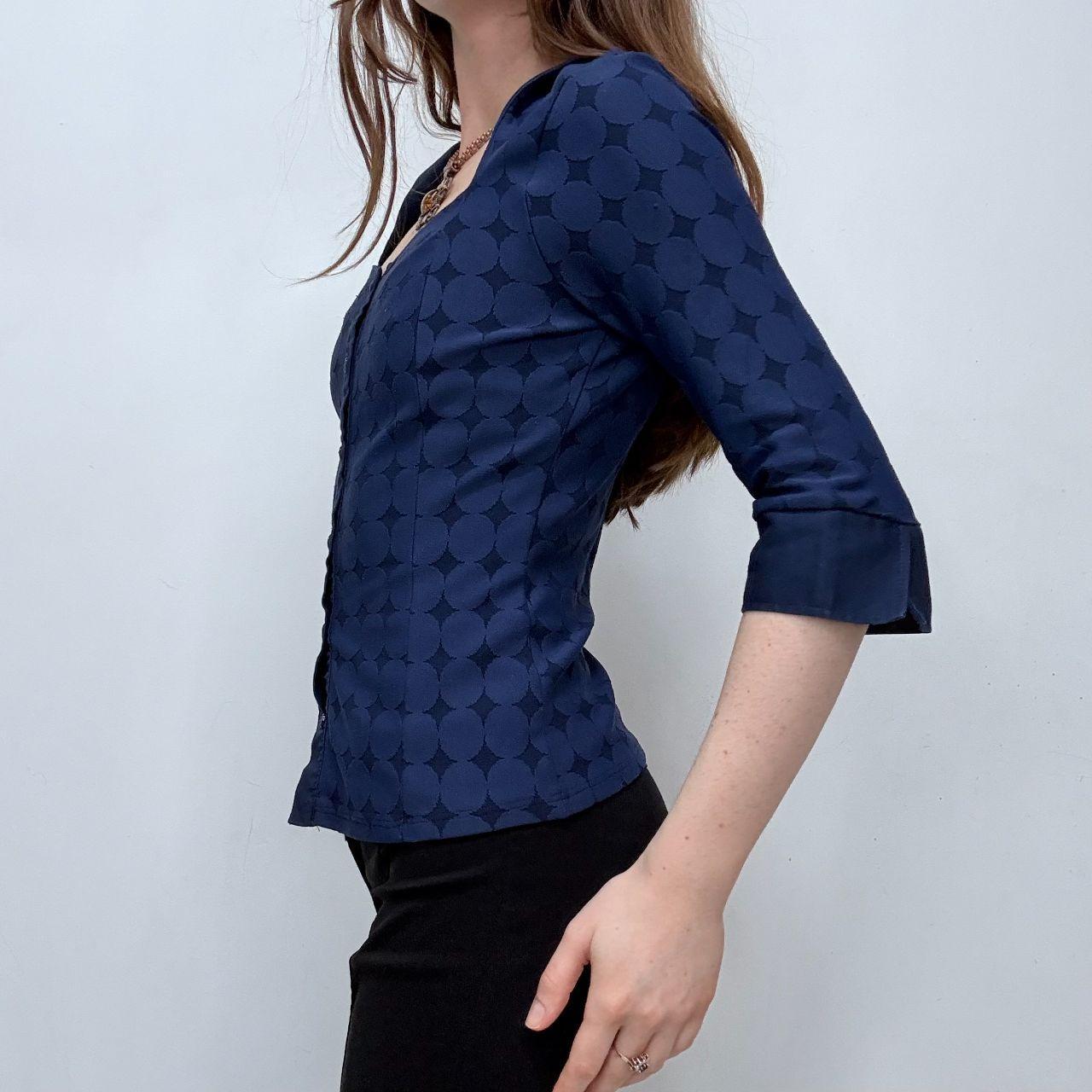 Navy fitted preppy printed shirt