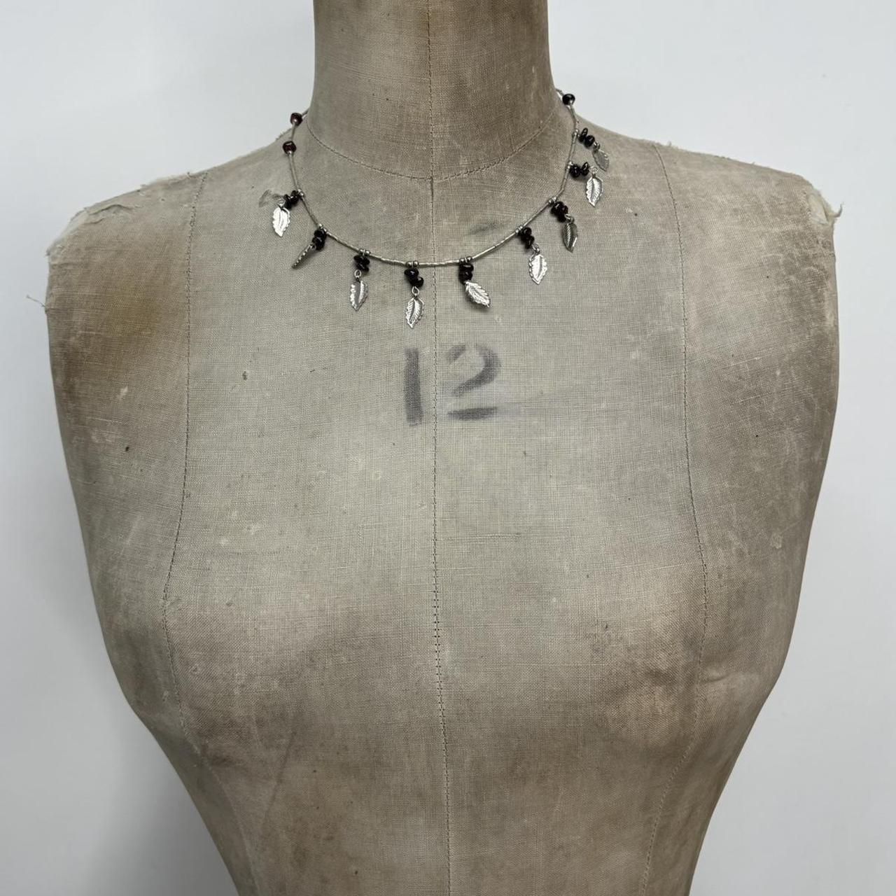 Silver bead draped leaf necklace