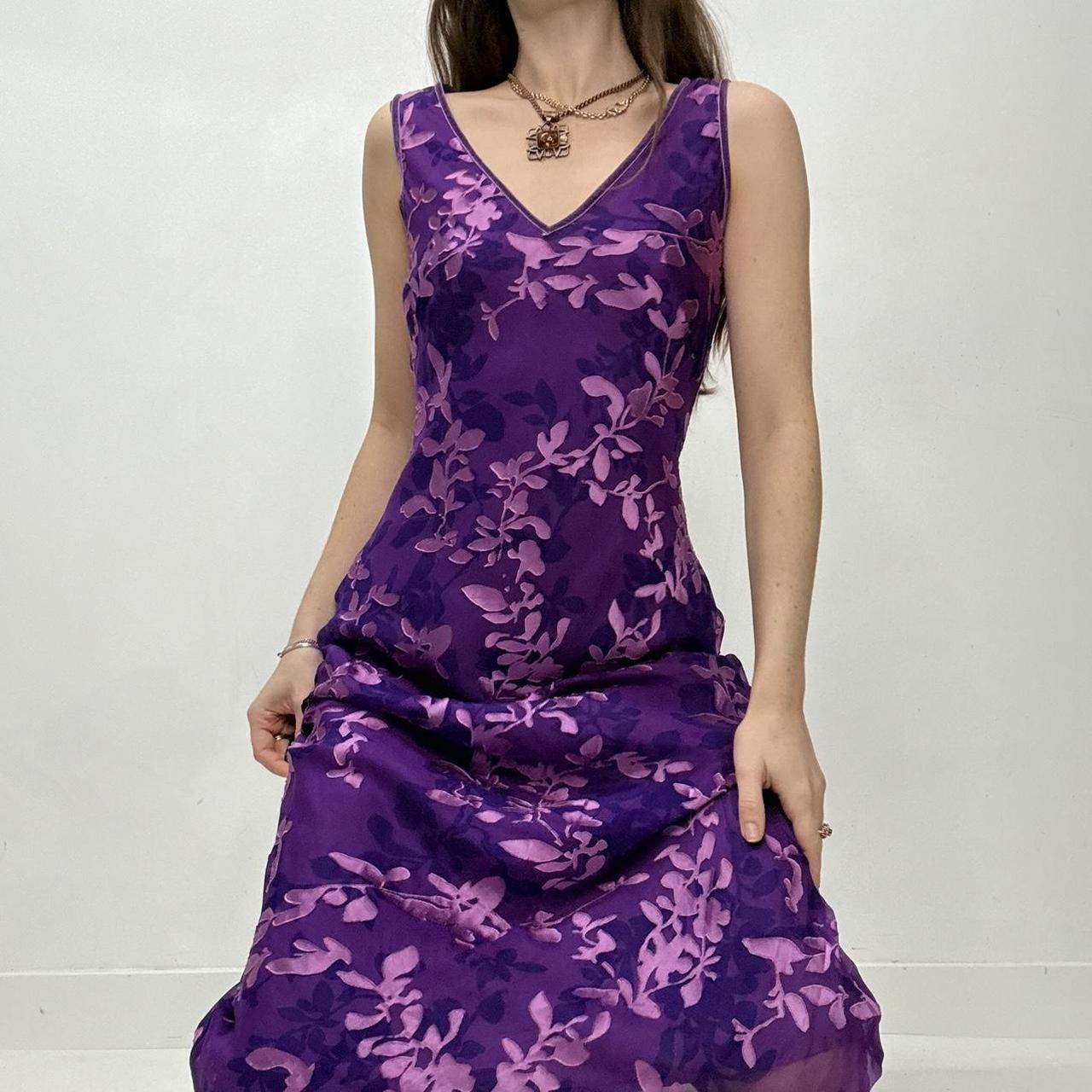 Silk bias cut floral embossed midi dress