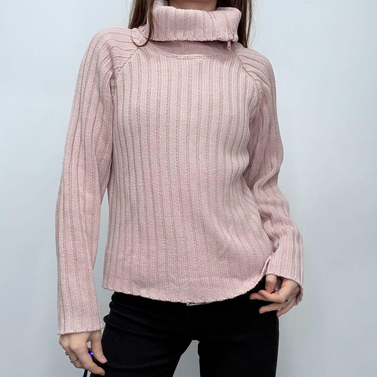 Pink chunky ribbed asymmetric jumper
