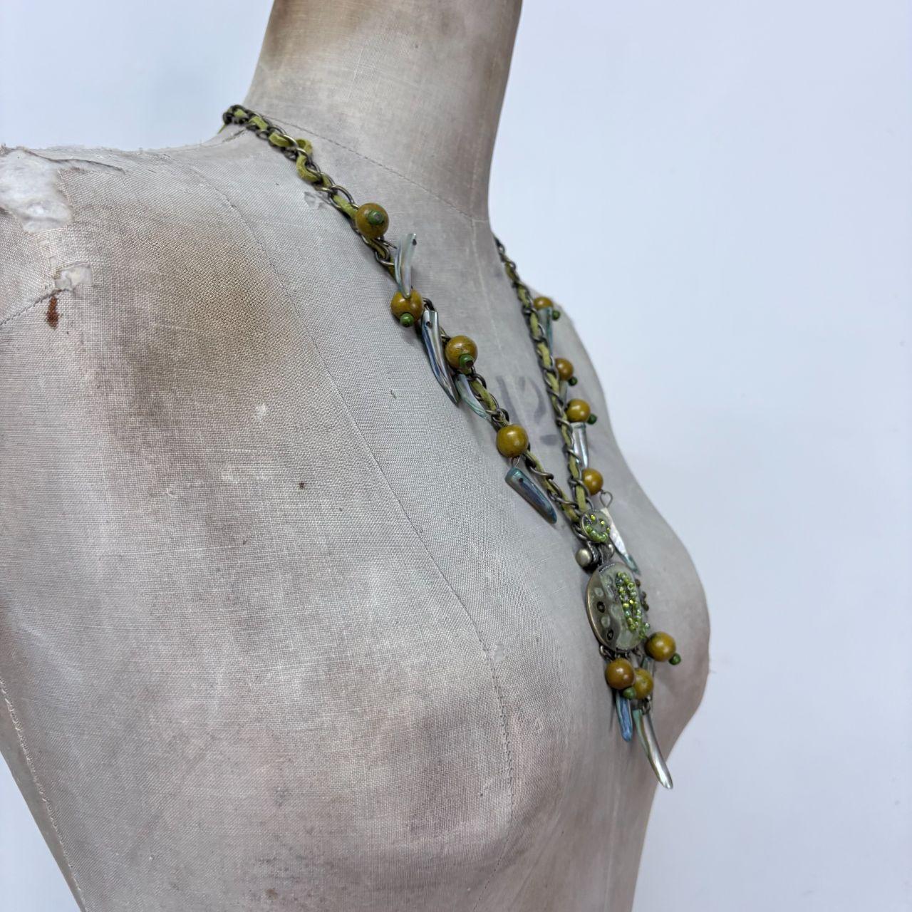 Boho hanging beaded charm necklace