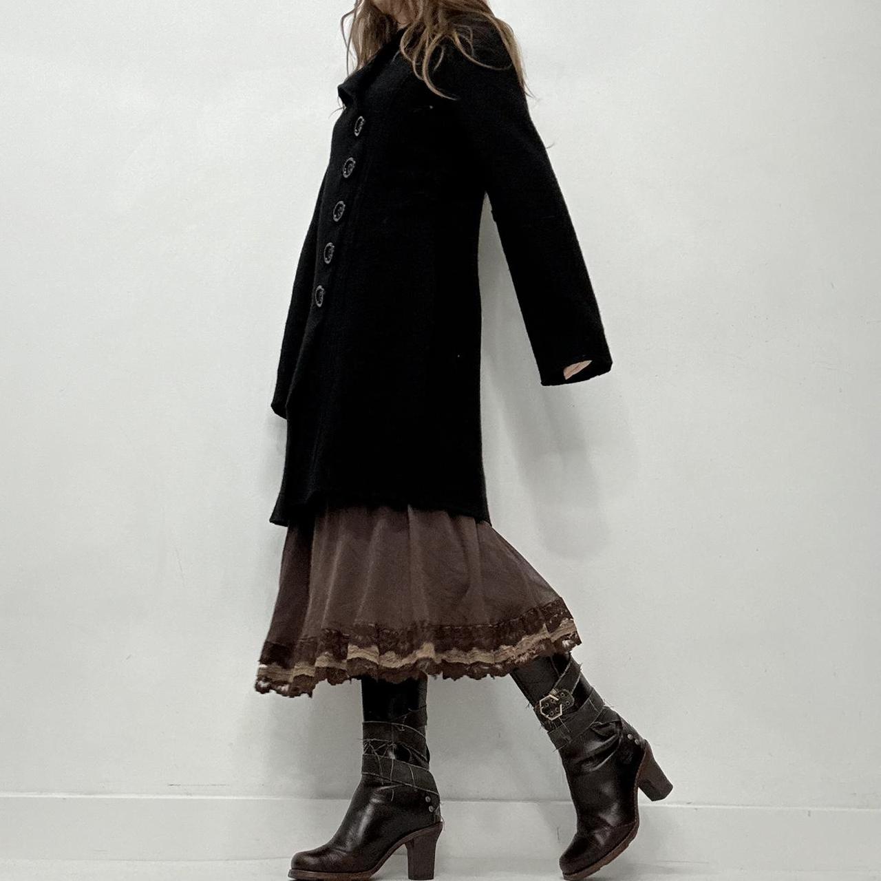Black felted wool flared asymmetric pea coat
