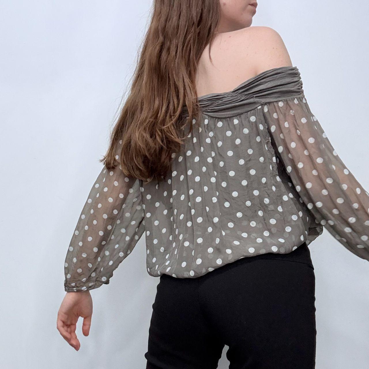 Slouchy off the shoulder polka dot shirt