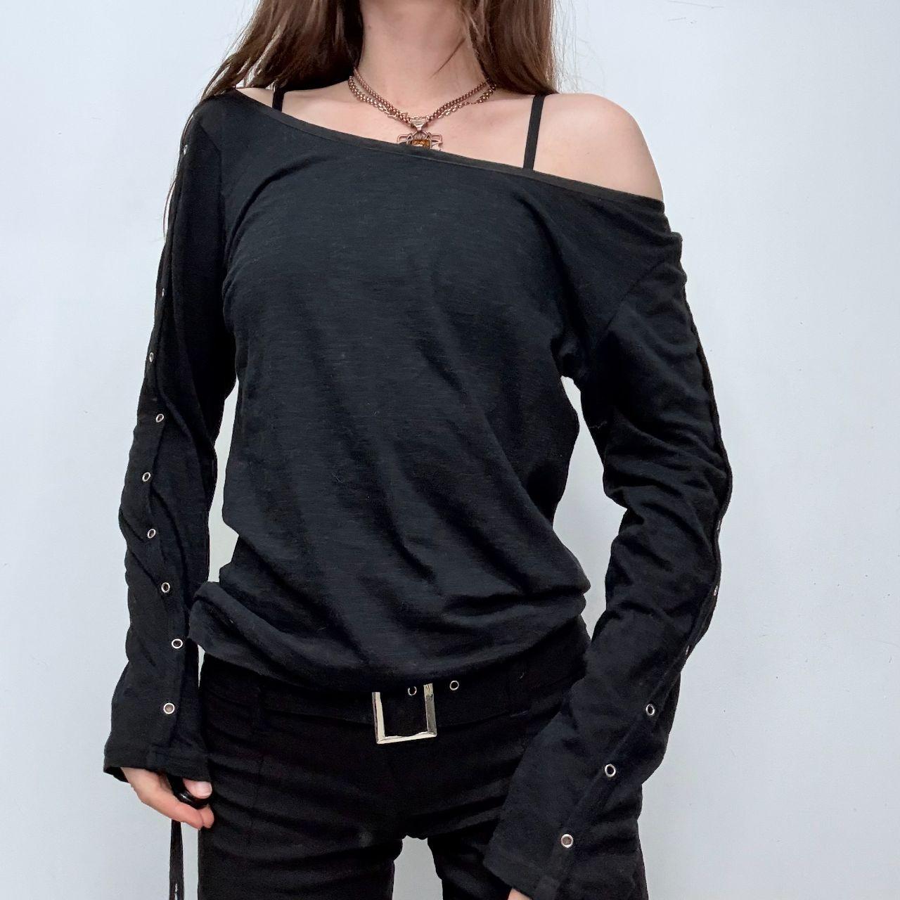 Black off the shoulder eyelet slouchy top