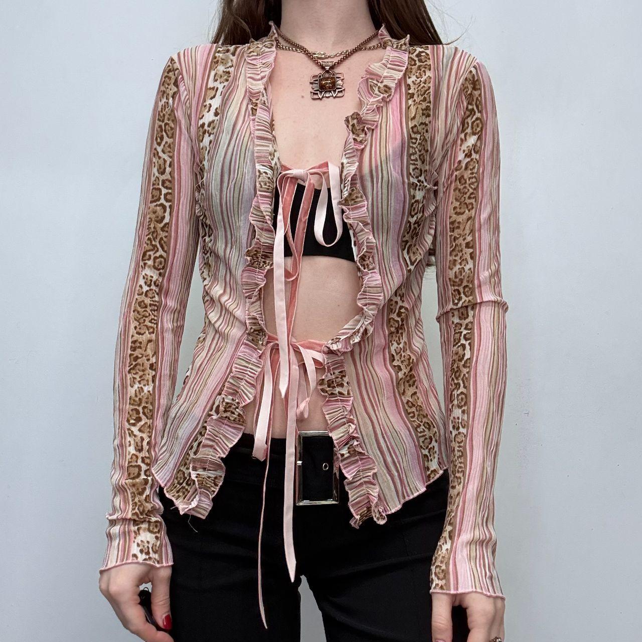 Pinstripe sheer bow y2k shirt