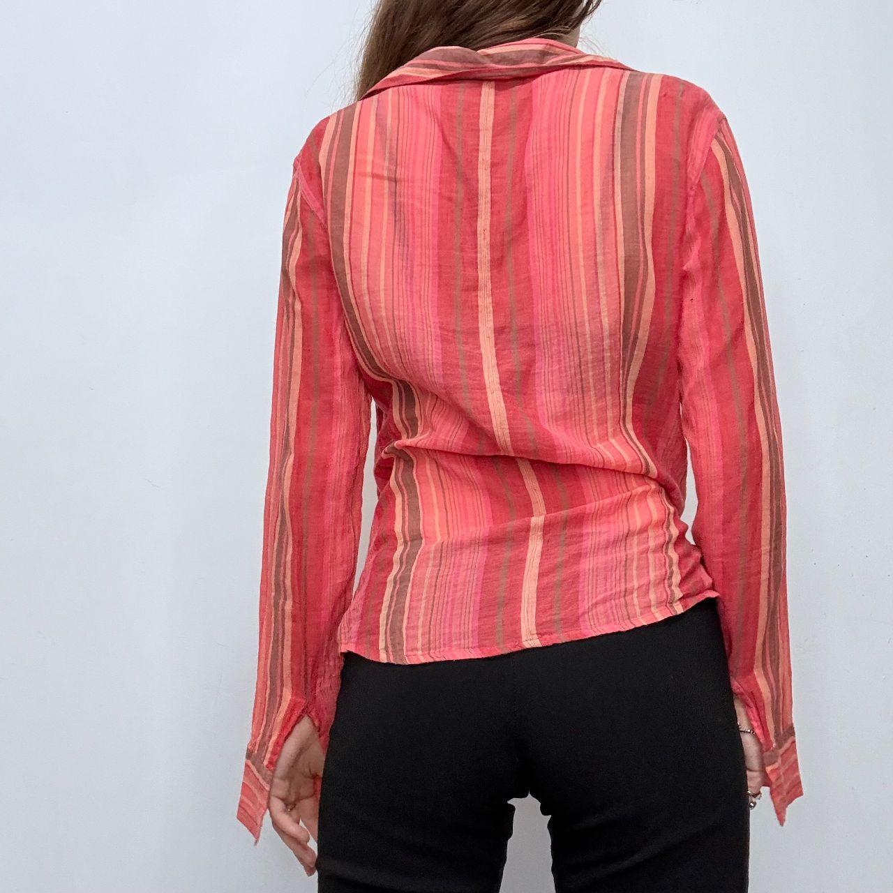 Pinstripe sheer flared cargo shirt
