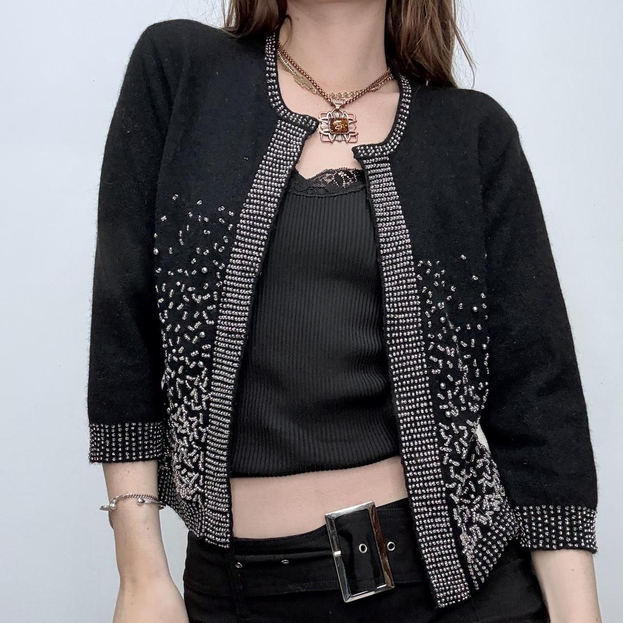 Black beaded wool cardigan