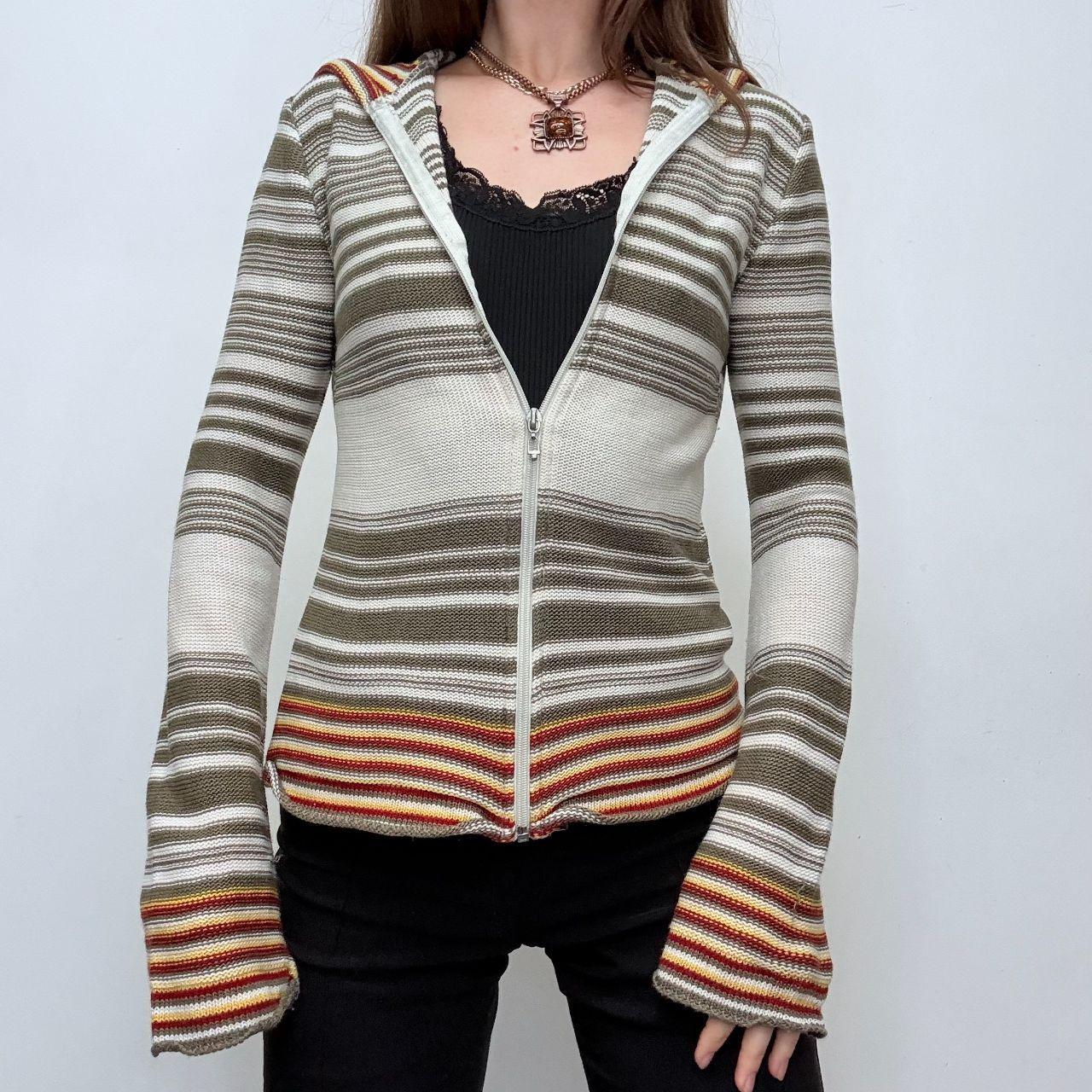 Flared pinstripe khaki cardigan