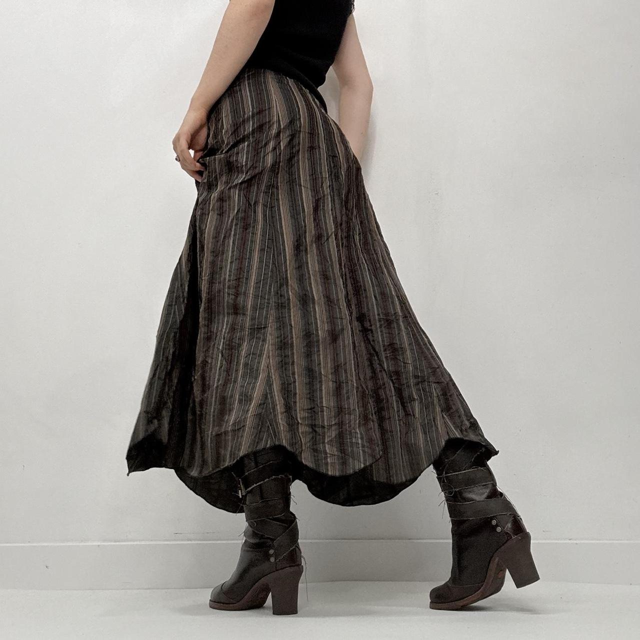 Brown pinstripe flared maxi skirt