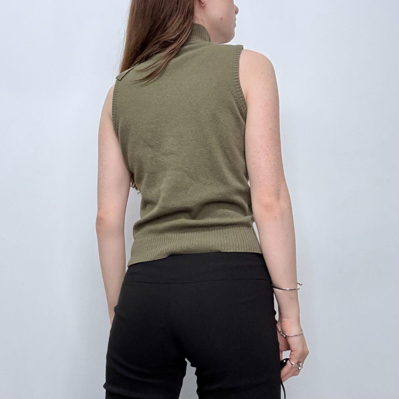 High neck khaki knit vest